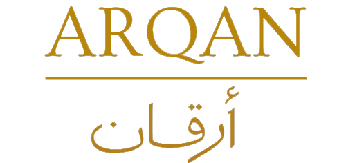 Gold 'ARQAN' logo with Arabic text on a white background